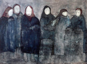 "Frauen", Tempera auf Papier, ca. 61 x 45,  by Heike Oevermann